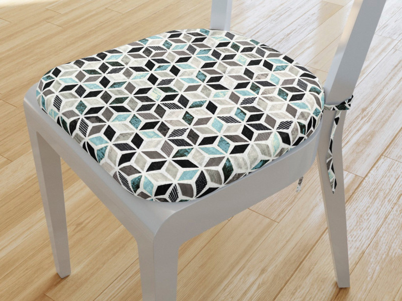 Zaokrąglona poduszka na krzesło 39x37 cm Vintage - mozaika z turkusem