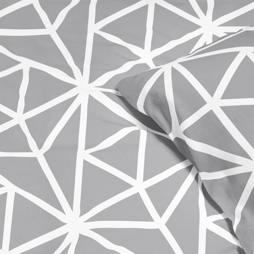 Pościel satyna bawełniana Deluxe - białe geometryczne kształty na szarym