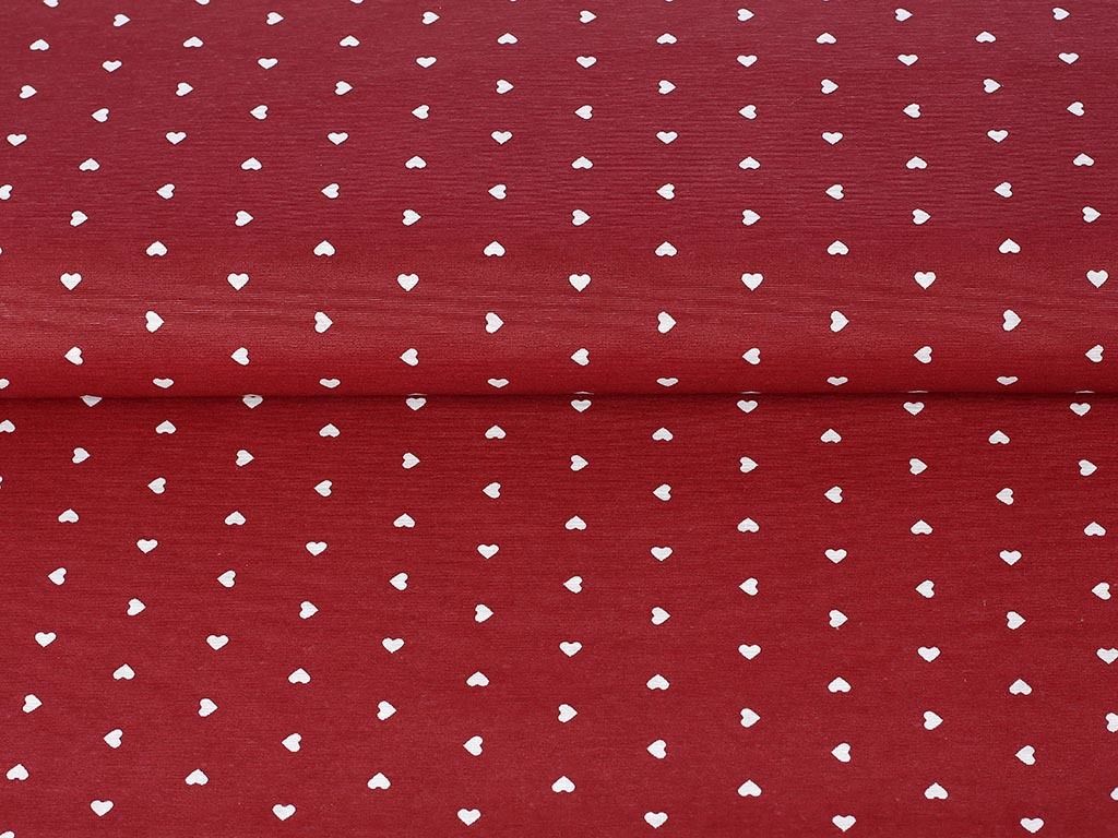 Tkanina dekoracyjna Loneta - białe serduszka na czerwonym