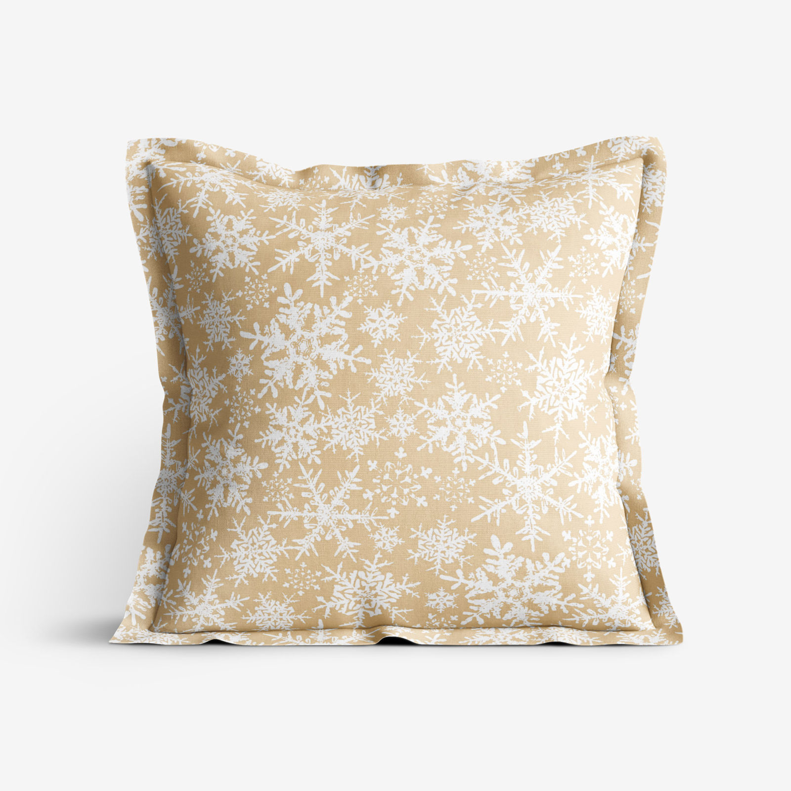 Poszewka na poduszkę z ozdobną kantą bawełniana świąteczna - płatki śniegu na złotym