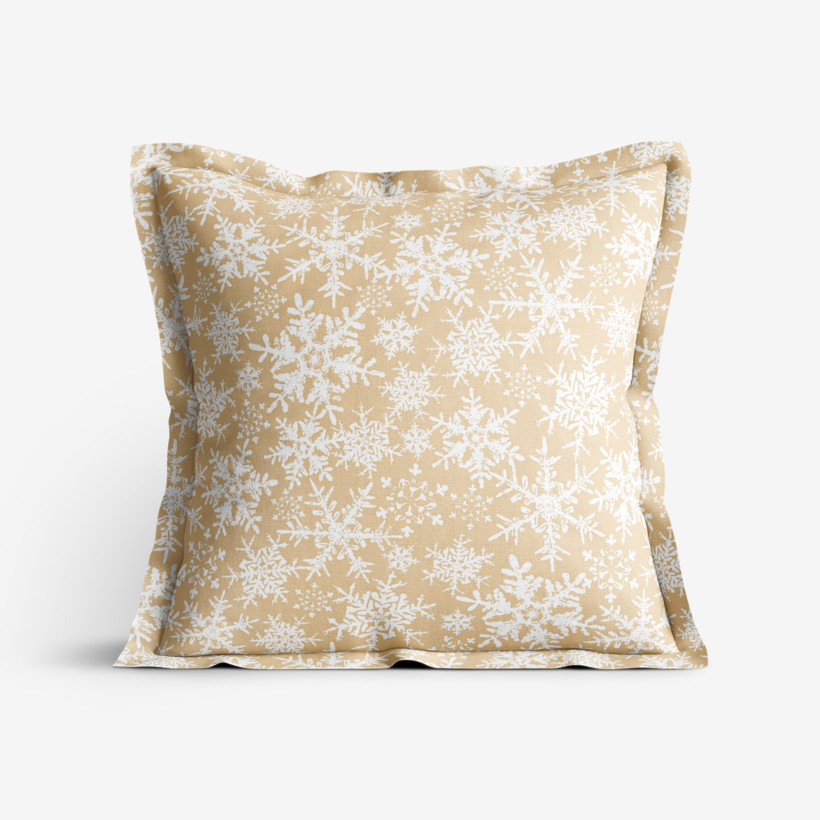 Poszewka na poduszkę z ozdobną kantą bawełniana świąteczna - płatki śniegu na złotym