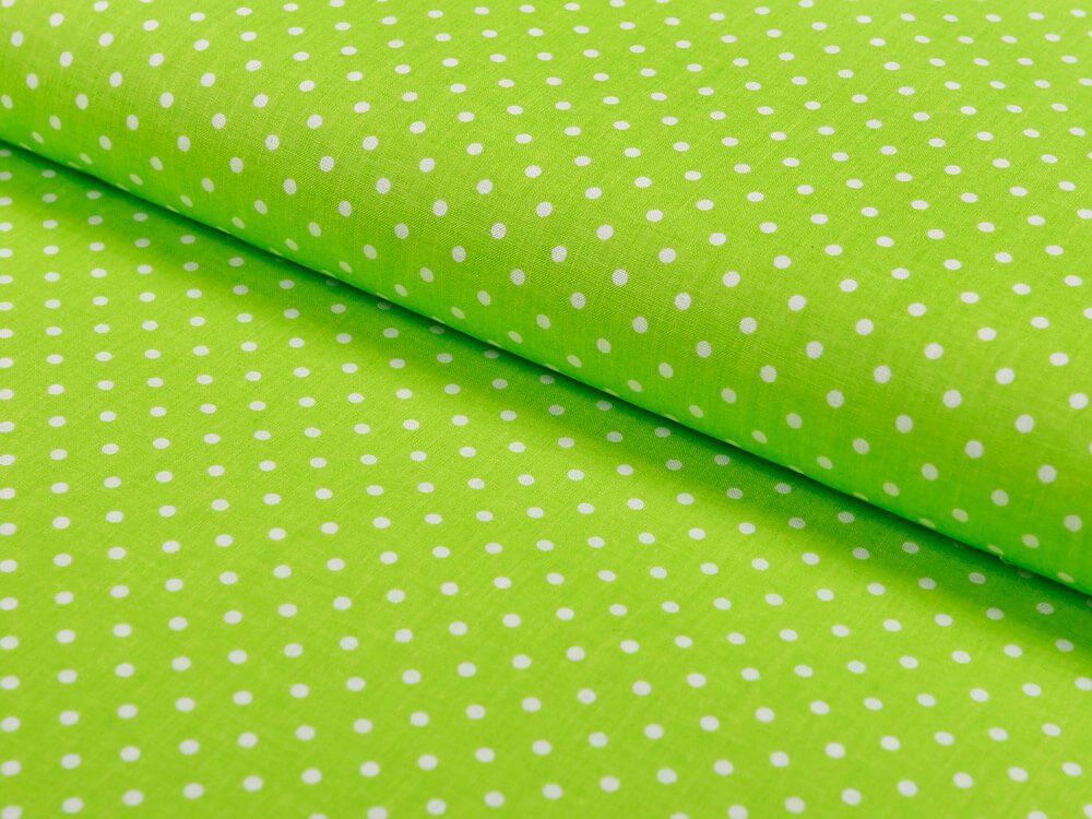 Płótno bawełniane - białe kropki na zielonym