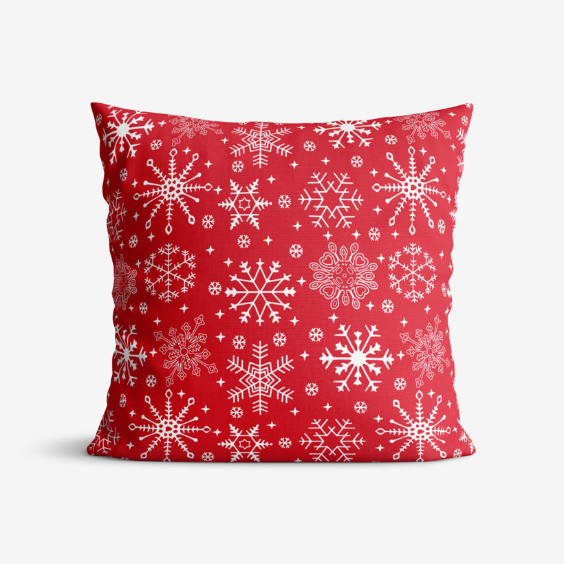 Poszewka na poduszkę bawełniana - płatki śniegu na czerwonym