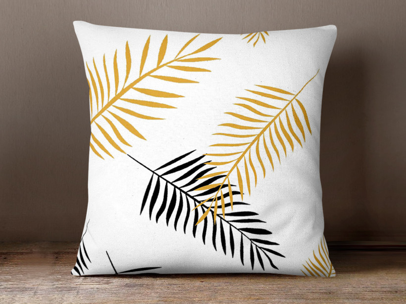 Poszewka na poduszkę bawełniana - czarne i złote liście palmy