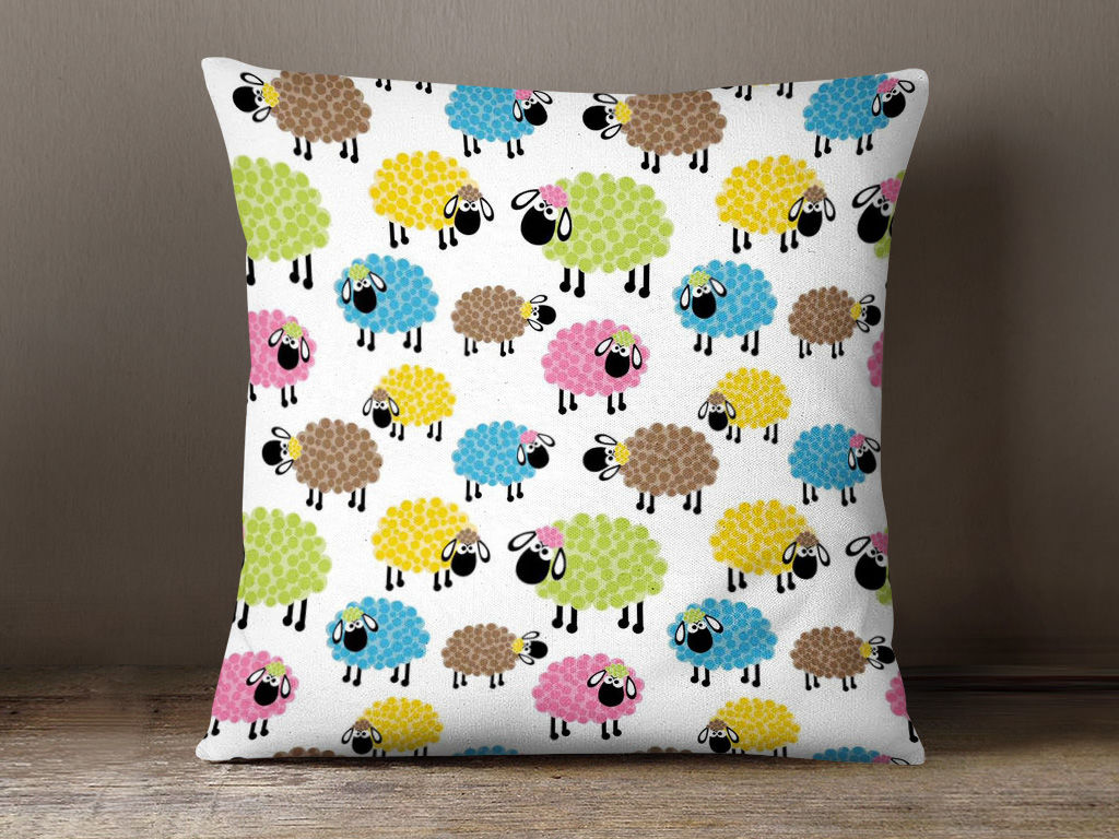 Poszewka na poduszkę bawełniana dla dzieci - kolorowe owieczki