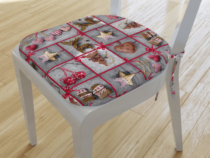 Zaokrąglona poduszka na krzesło 39x37 cm Loneta świąteczna - święta na szarym