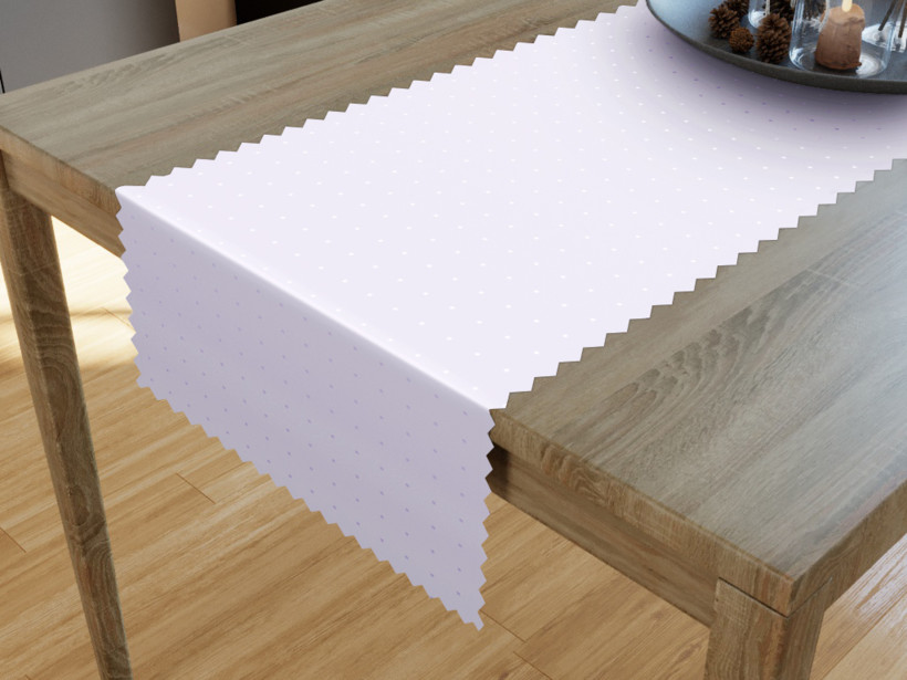 Luksusowy bieżnik na stół plamoodporny - biały z fioletowym odcieniem z błyszczącymi kwadratami