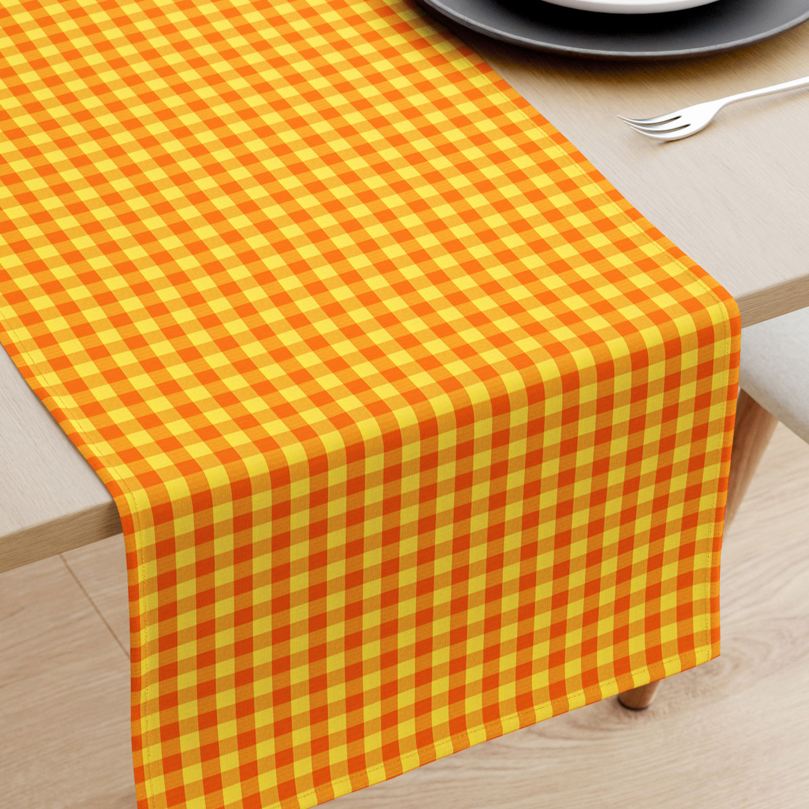 Bieżnik na stół Kanafas - mała pomarańczowo-żółta kratka