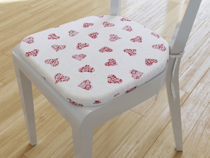 Zaokrąglona poduszka na krzesło 39x37 cm Loneta - czerwone serduszka