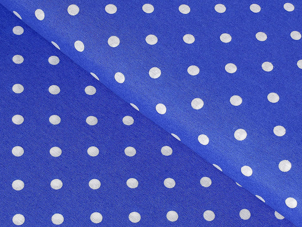 Tkanina dekoracyjna Loneta - białe kropki na ciemnoniebieskim
