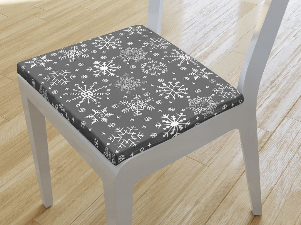 Kwadratowa poduszka na krzesło 38x38 cm - płatki śniegu na szarym