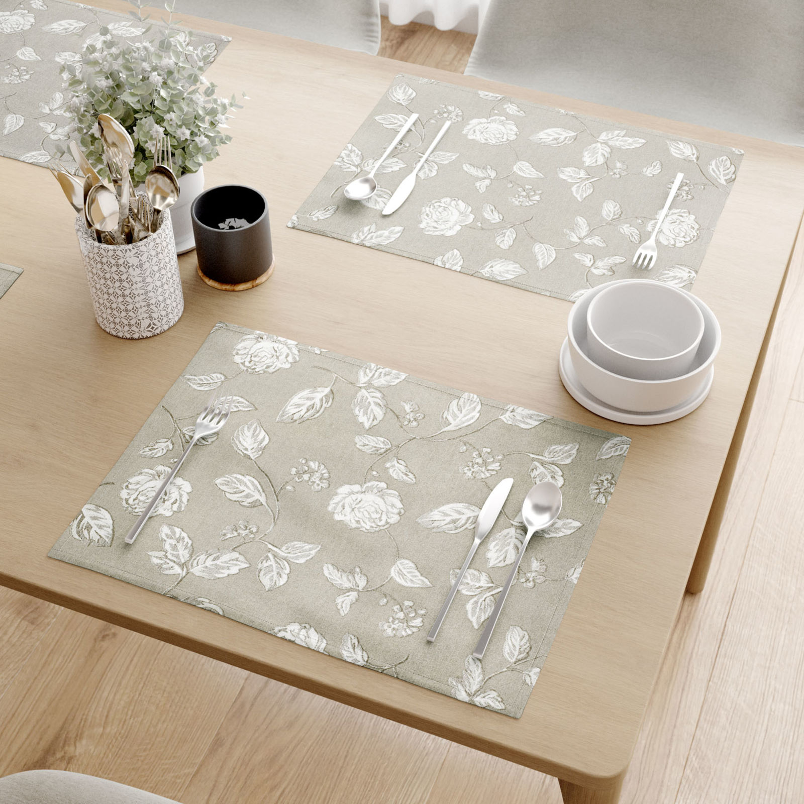 Podkładka na stół Loneta - białe róże na naturalnym - 2szt.