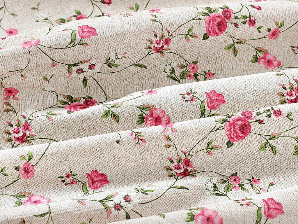 Tkanina dekoracyjna Loneta - pnące róże na naturalnym