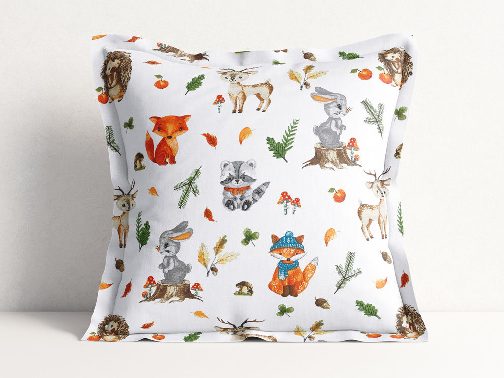 Poszewka na poduszkę z ozdobną kantą bawełniana dla dzieci - leśne zwierzęta starý