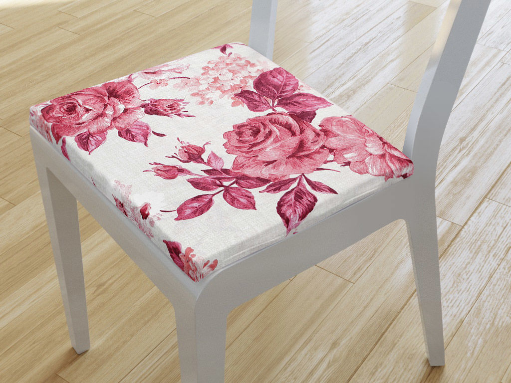 Kwadratowa poduszka na krzesło 38x38 cm Loneta - duże czerwone róże