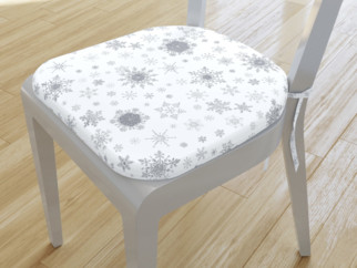 Ekskluzywna zaokrąglona poduszka na krzesło 39x37 cm - srebrne śnieżynki na białym