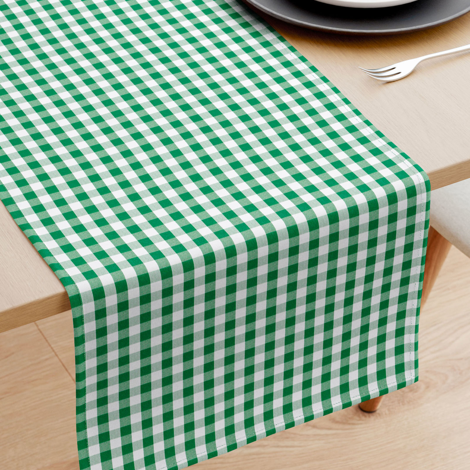 Bieżnik na stół z płótna bawełnianego - zielono-biała kratka