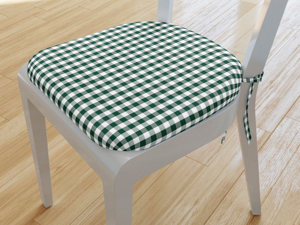 Zaokrąglona poduszka na krzesło 39x37 cm Kanafas - mała zielono-biała kratka