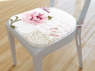 Zaokrąglona poduszka na krzesło 39x37 cm - piwonie z tekstami