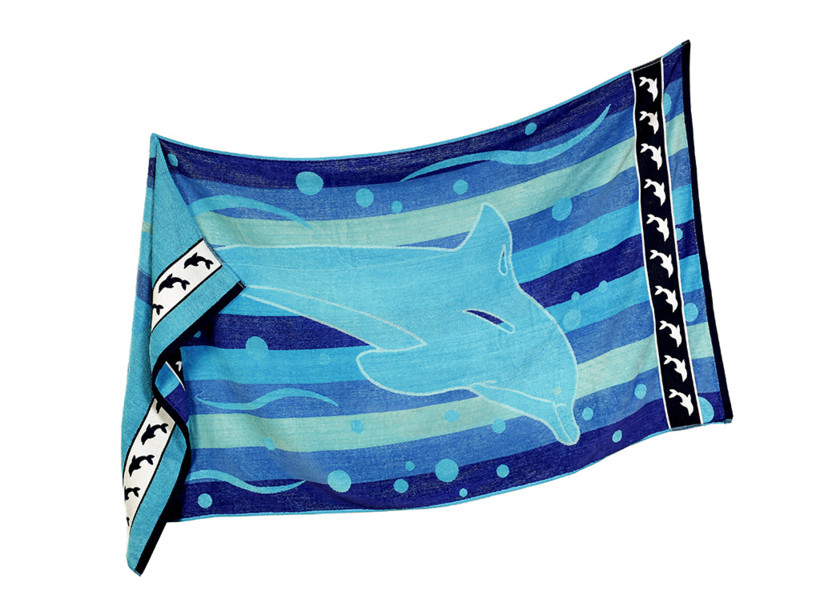 Duży ręcznik plażowy 90x165 cm - niebieski delfin