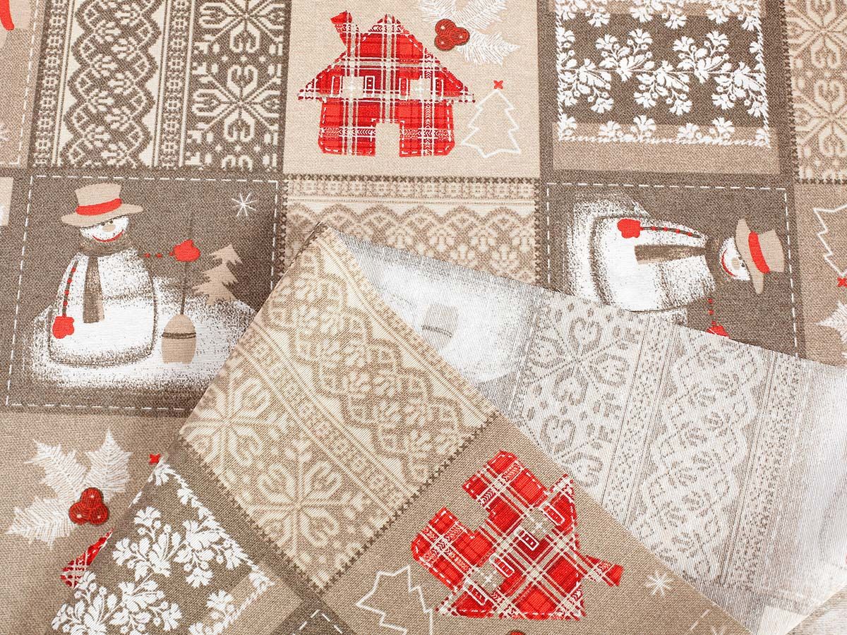 Tkanina dekoracyjna świąteczna Loneta - bałwany
