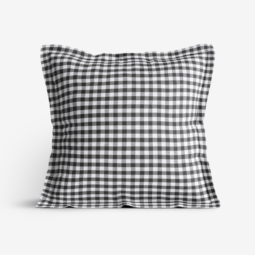 Poszewka na poduszkę z ozdobną kantą bawełniana Kanafas - mała czarno-biała kratka