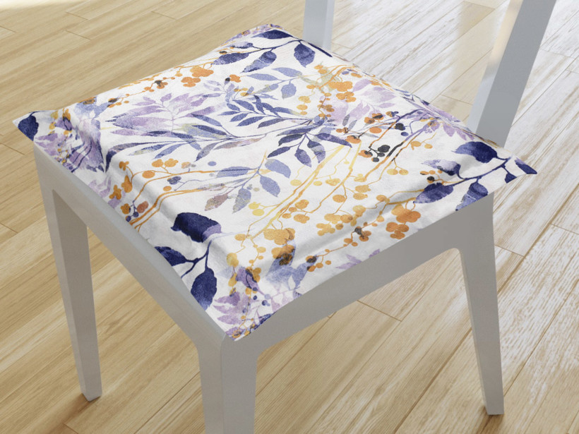 Kwadratowa poduszka na krzesło z ozdobną kantą 38x38 cm Loneta - malowane liście
