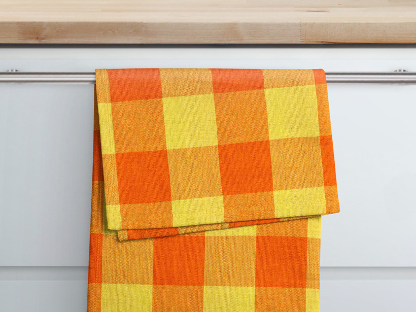 Ścierka kuchenna bawełniana - duża pomarańczowo-żółta kratka