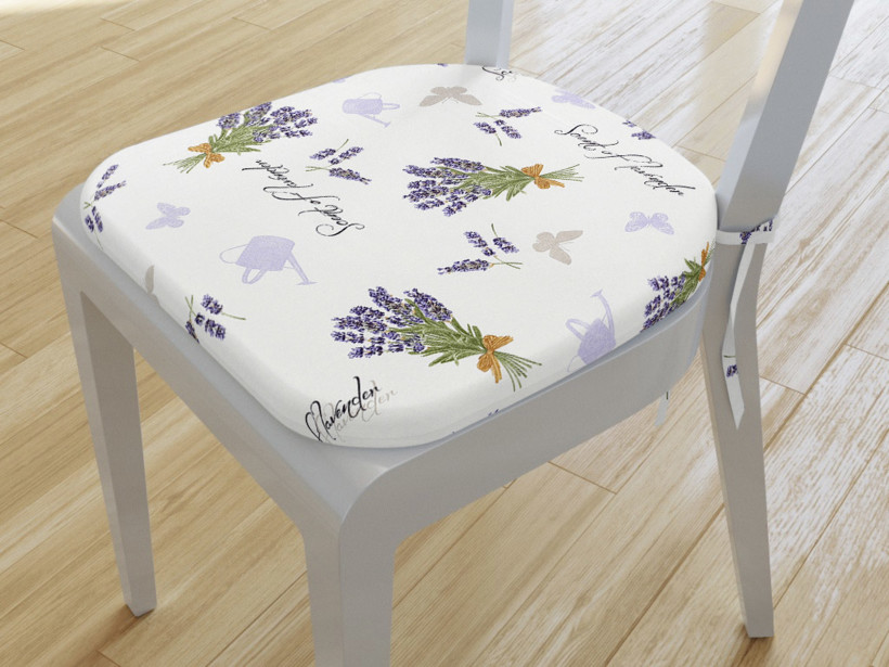 Zaokrąglona poduszka na krzesło 39x37 cm Verona - lawenda i motyle na kremowym
