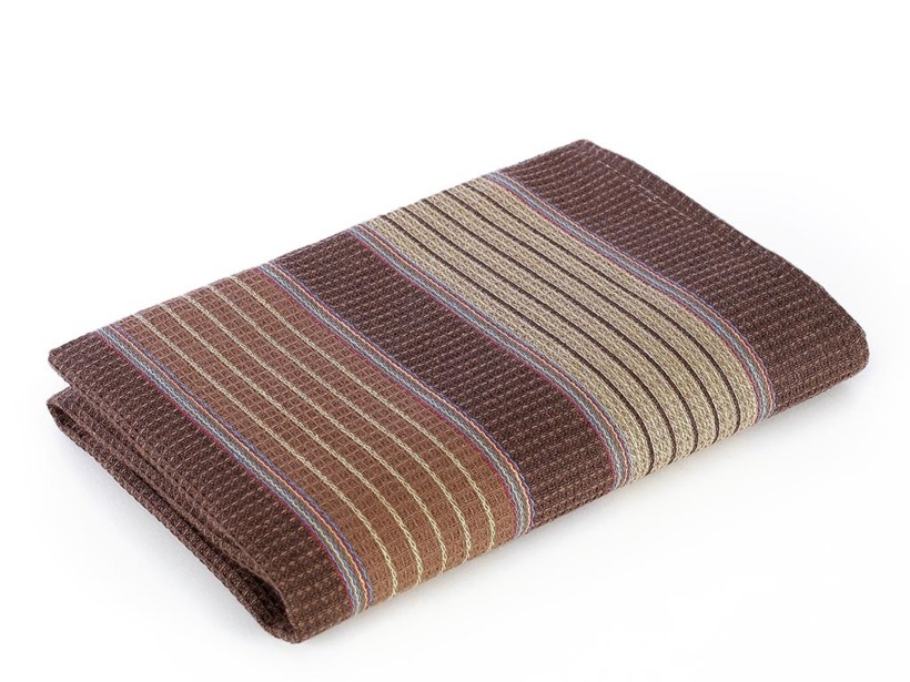 Ręcznik roboczy waflowy - brązowy z szerokimi paskami