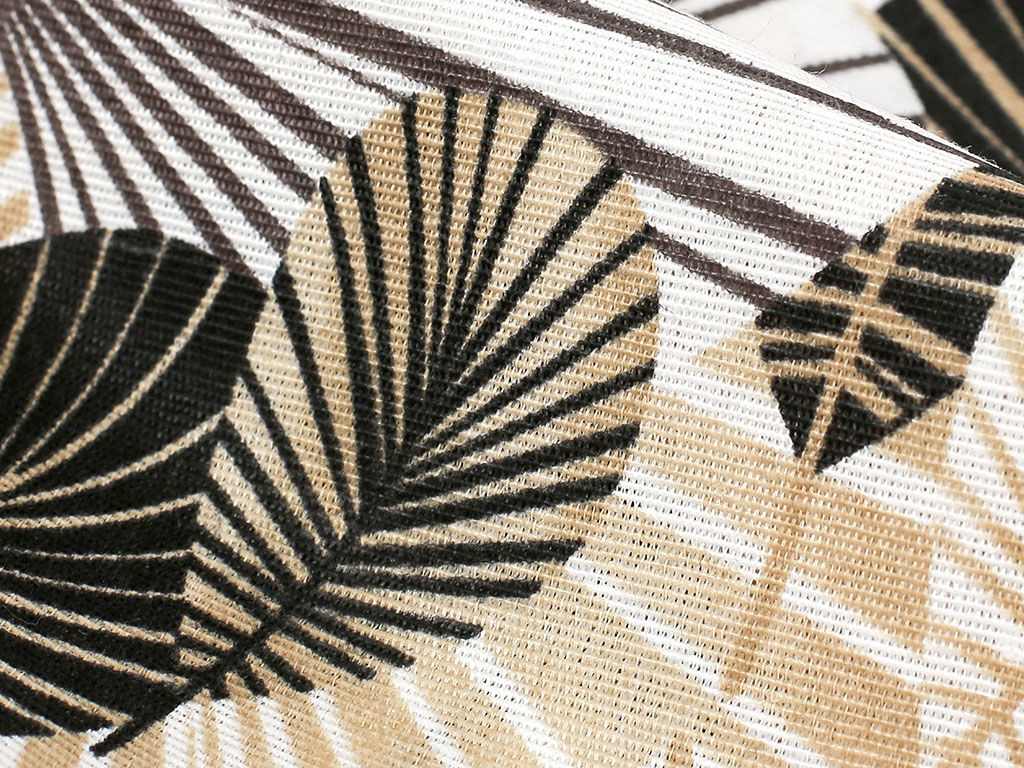 Tkanina dekoracyjna Loneta - czarne, białe i złote liście