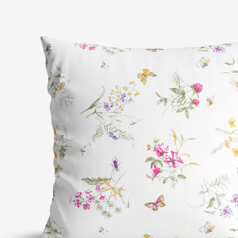Poszewka na poduszkę bawełniana - kolorowe polne kwiaty na białym