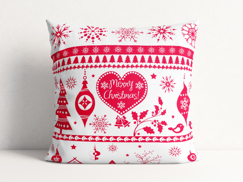 Poszewka na poduszkę bawełniana świąteczna - czerwone symbole świąteczne na białym