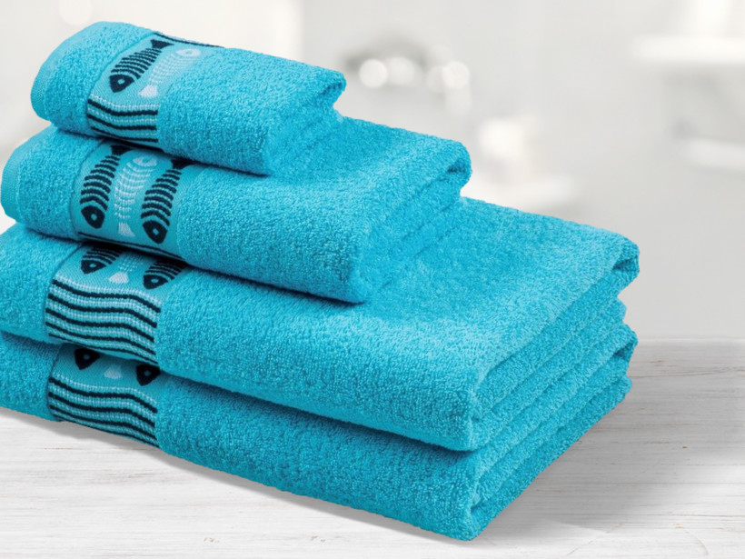 Ręcznik kąpielowy frotte Rybki - turkusowy