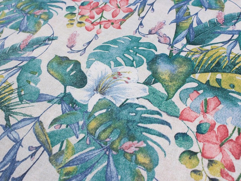 Tkanina dekoracyjna Loneta - tropikalne rośliny