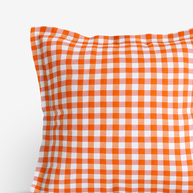 Poszewka na poduszkę z ozdobną kantą dekoracyjna Menorca - pomarańczowo-biała kratka