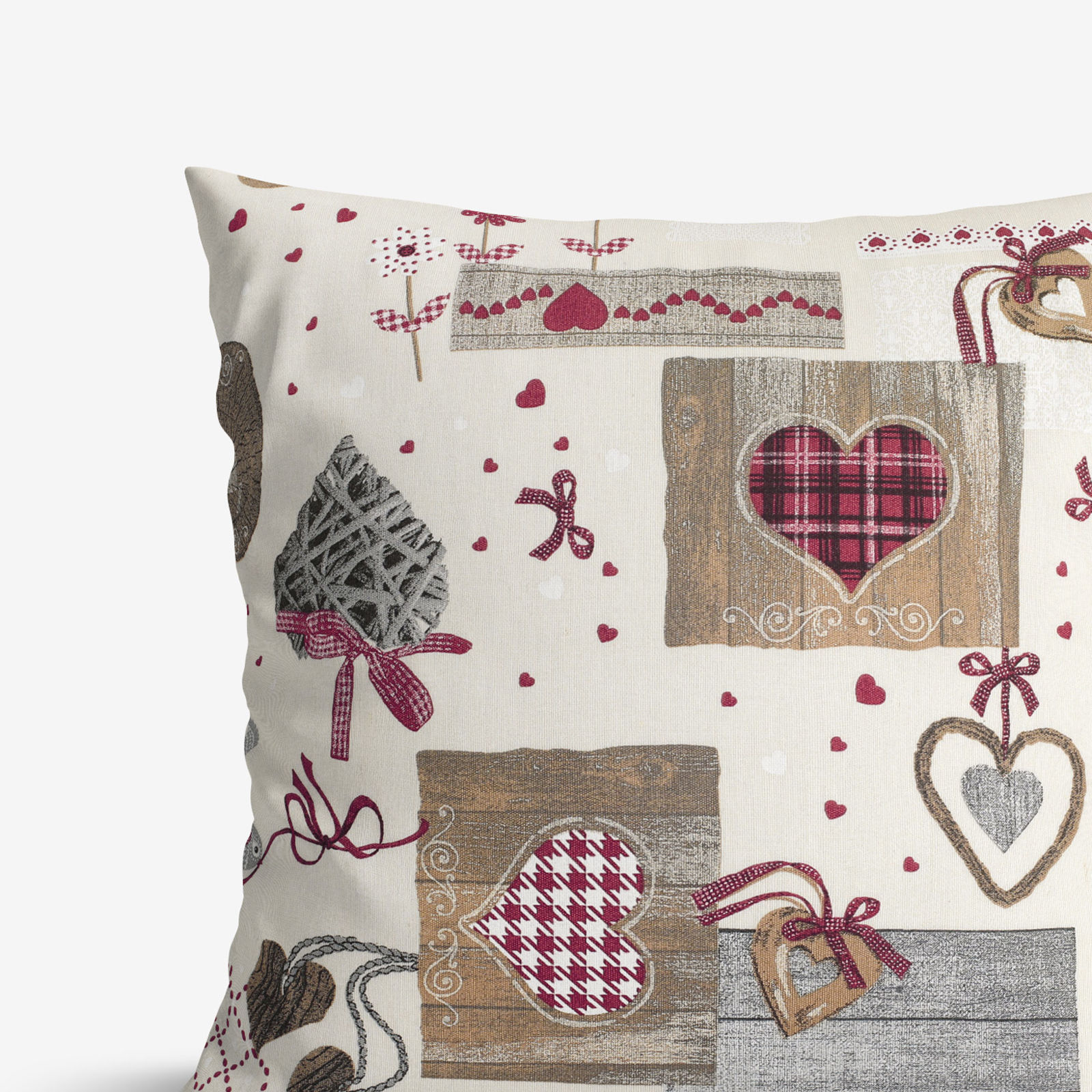 Poszewka na poduszkę dekoracyjna Loneta - czerwone serca patchwork