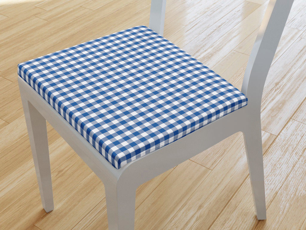 Kwadratowa poduszka na krzesło 38x38 cm Kanafas - mała niebiesko-biała kratka