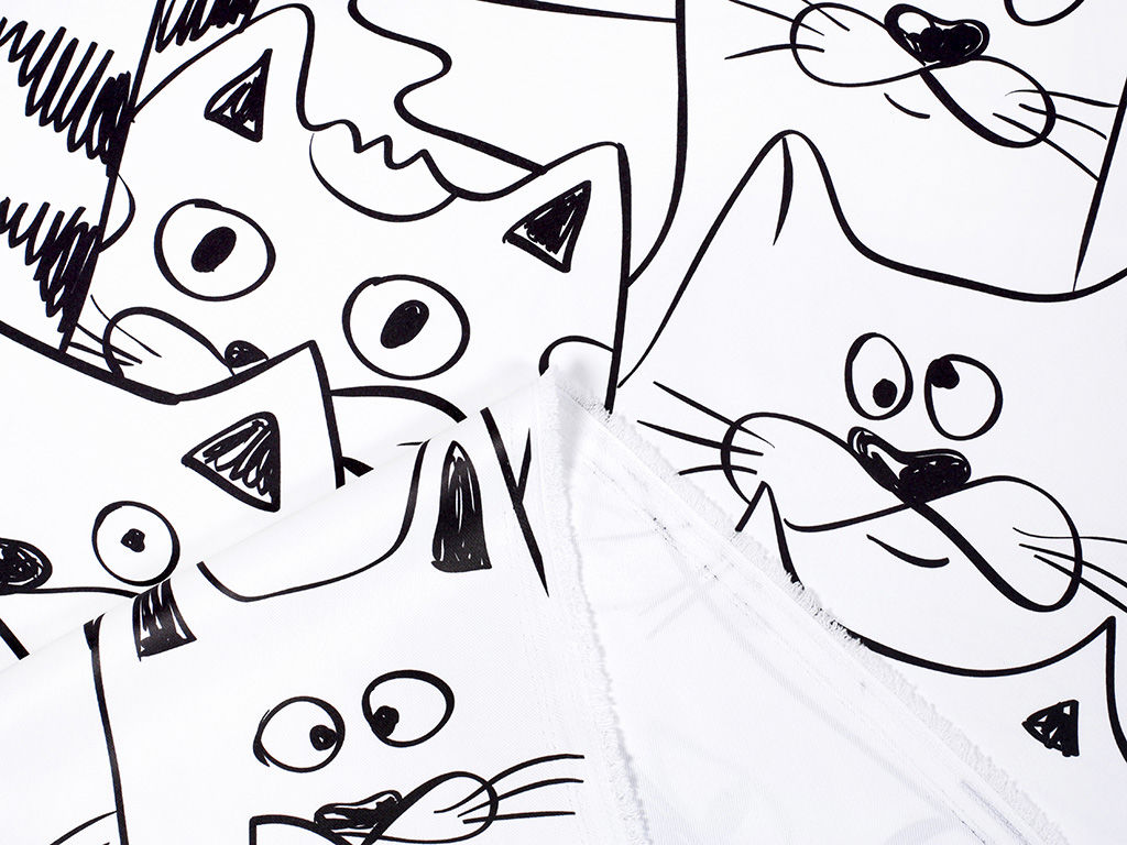 Tkanina dekoracyjna - kreskówki koty na białym