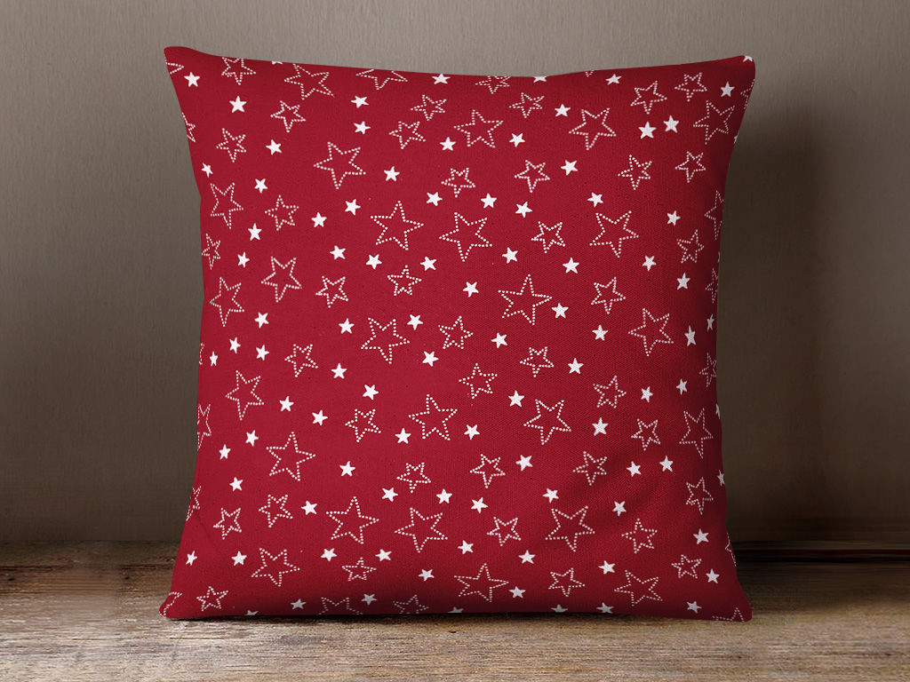 Poszewka na poduszkę bawełniana - białe gwiazdki na czerwonym