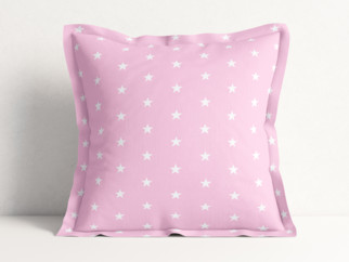 Poszewka na poduszkę z ozdobną kantą bawełniana dla dzieci - białe gwiazdki na różowym