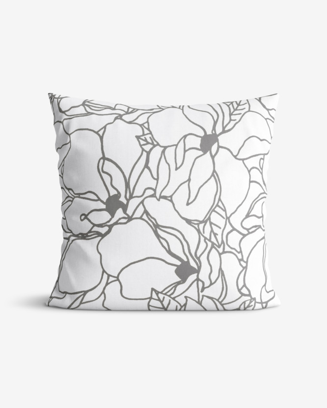 Poszewka na poduszkę bawełniana - ciemnoszare kwiaty na białym