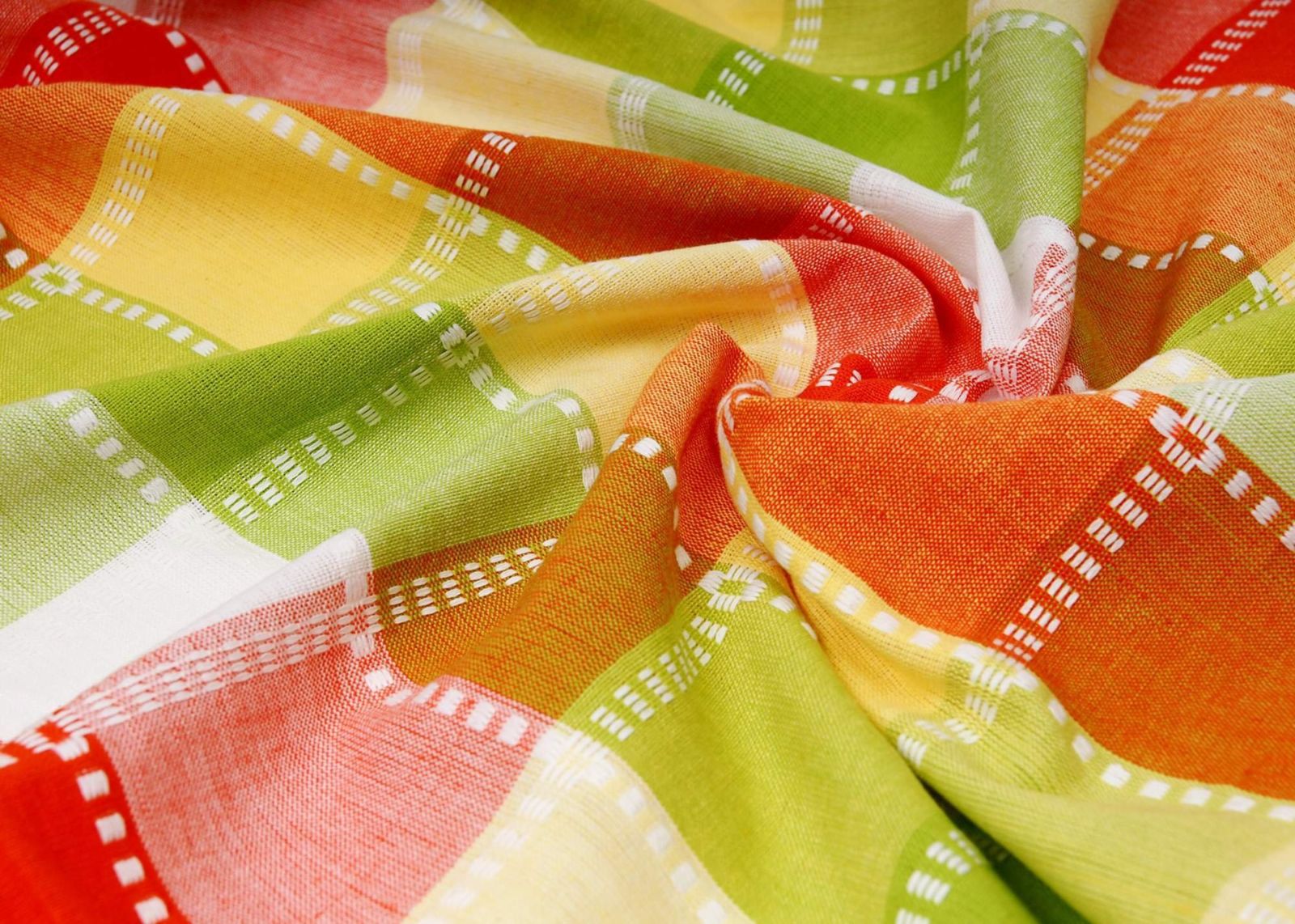 Mocna tkanina bawełniana Kanafas 230 g/m2 - duża kratka pomarańczowo-zielono-żółta