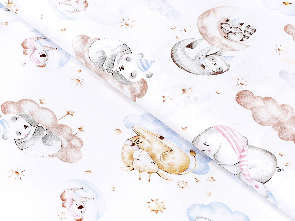 Płótno bawełniane - śpiące zwierzęta w chmurach