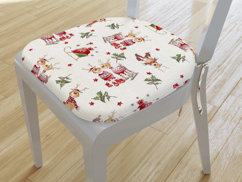 Zaokrąglona poduszka na krzesło 39x37 cm Loneta świąteczna - wesołe renifery