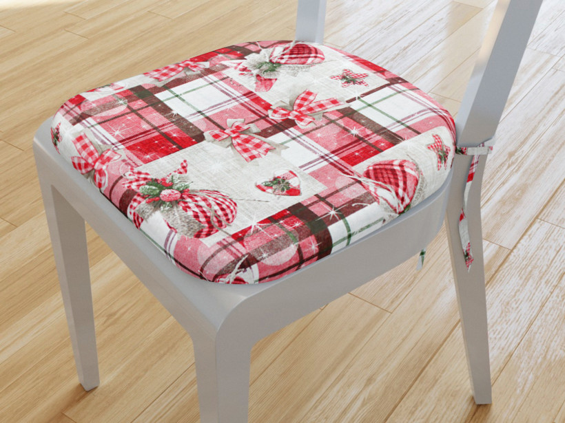 Zaokrąglona poduszka na krzesło 39x37 cm Verona świąteczna - dekoracja świąteczna na czerwonej kratce