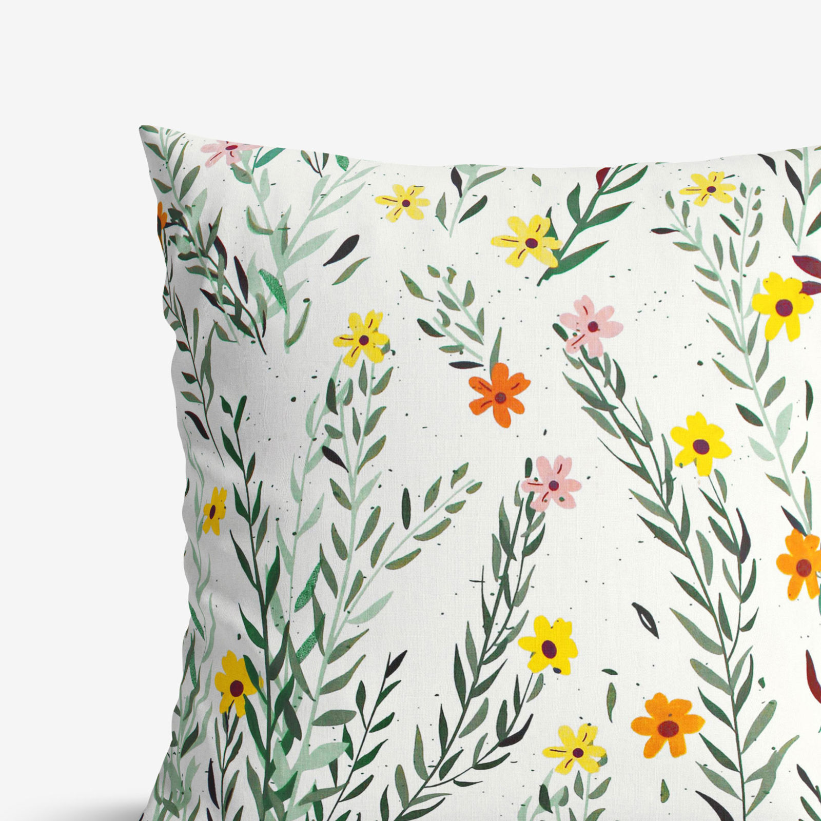Poszewka na poduszkę bawełniana - malowane kwiaty z liśćmi
