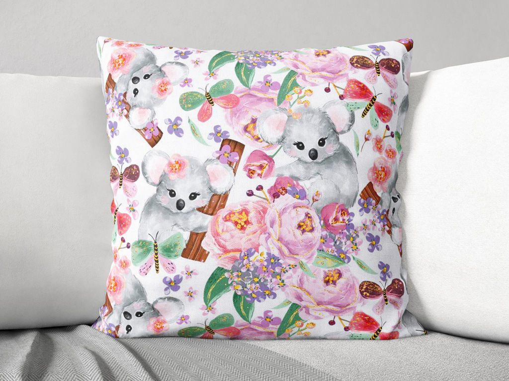 Poszewka na poduszkę bawełniana dla dzieci - koale w ogrodzie różanym