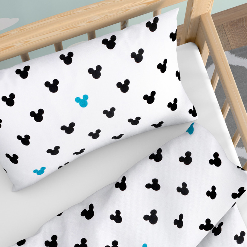 Pościel bawełniana do łóżeczka - czarno-niebieskie myszki Miki