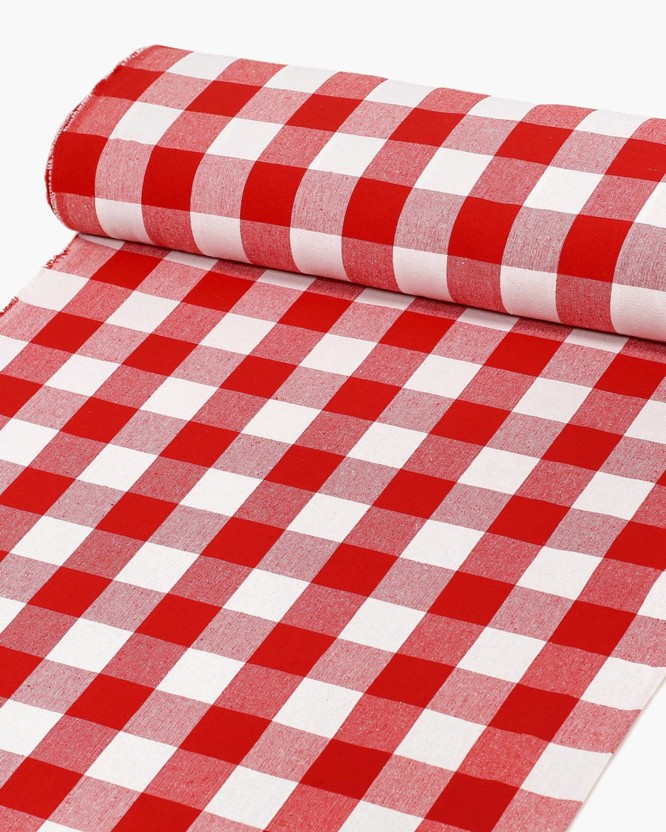 Mocna tkanina bawełniana Kanafas 230 g/m2 - duża kratka czerwono-biała